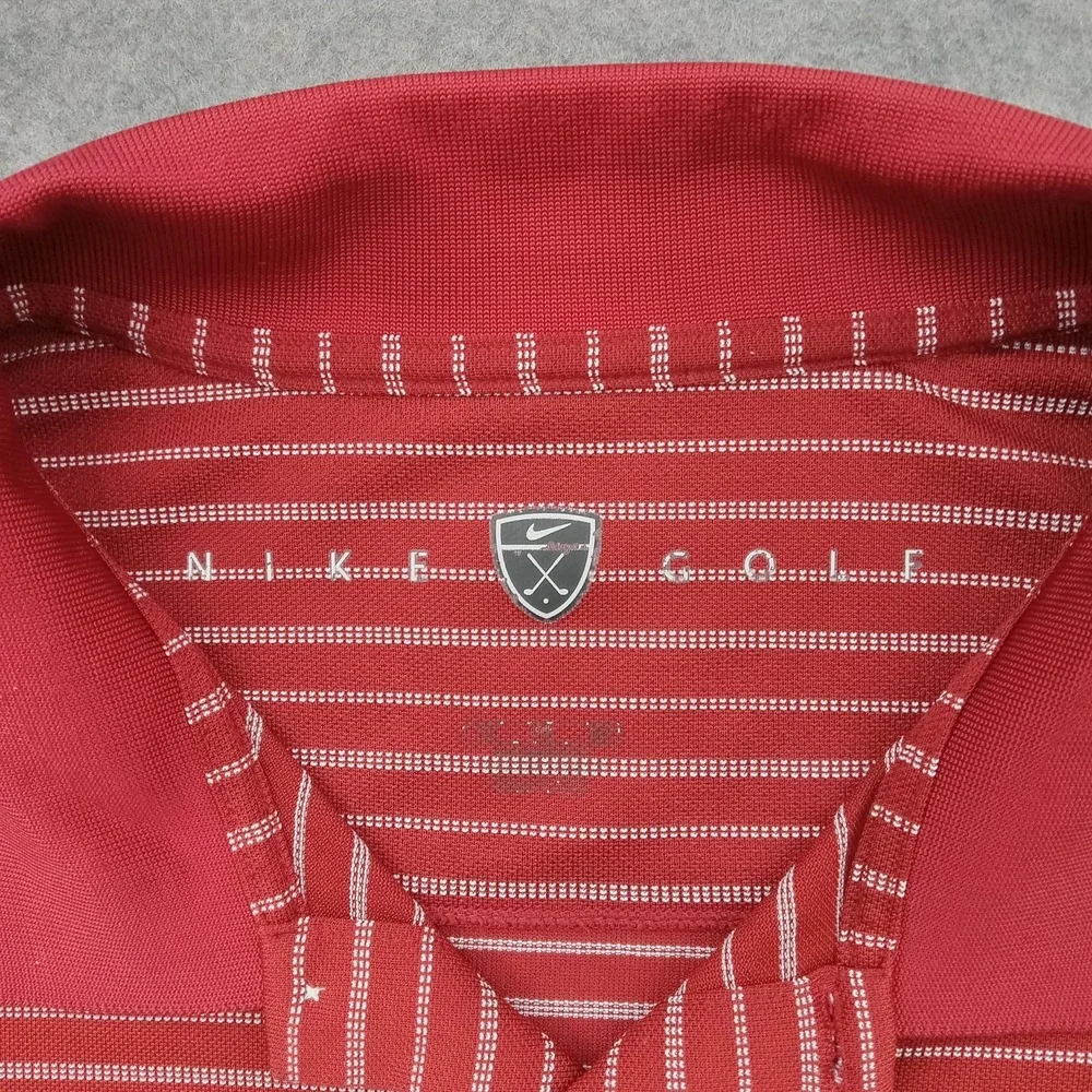 Nike Golf Polo Shirt Mens XL Red Stripe Dri-FIT Golf Performance Knit Top‎